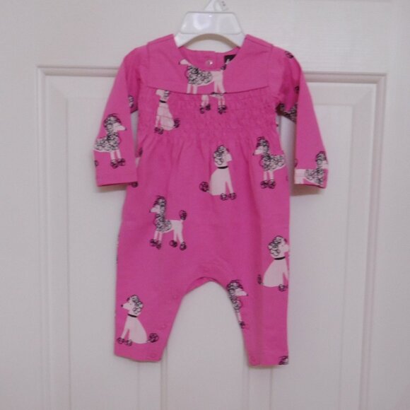NWT Tea Collection Pink Poodle Smocked Pants Romper sz 0-3 Months - Picture 1 of 1